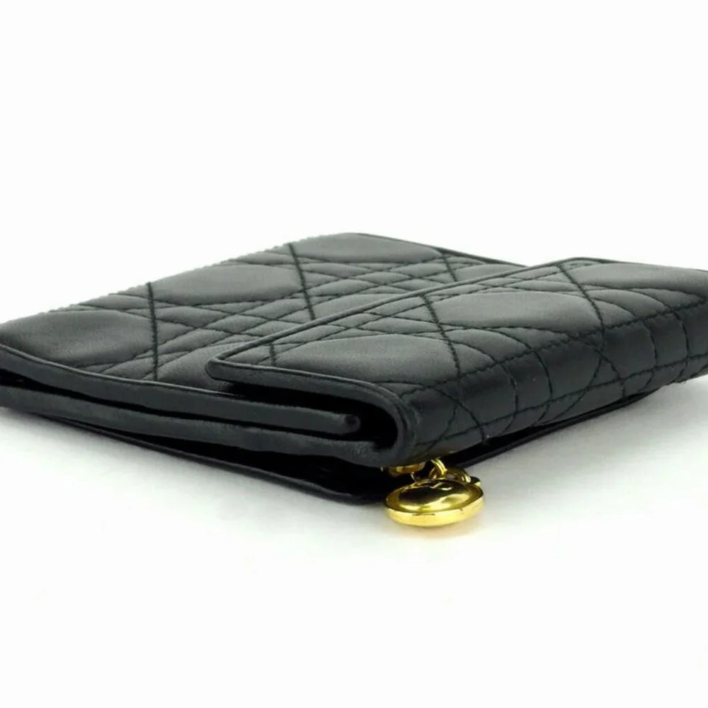 Dior tri-fold wallet Lady Dior leather Authentic used